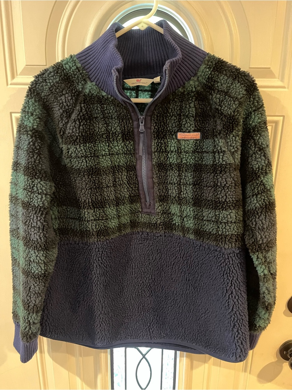 Vineyard Vines Navy & Green Plaid Sherpa Half-Zip